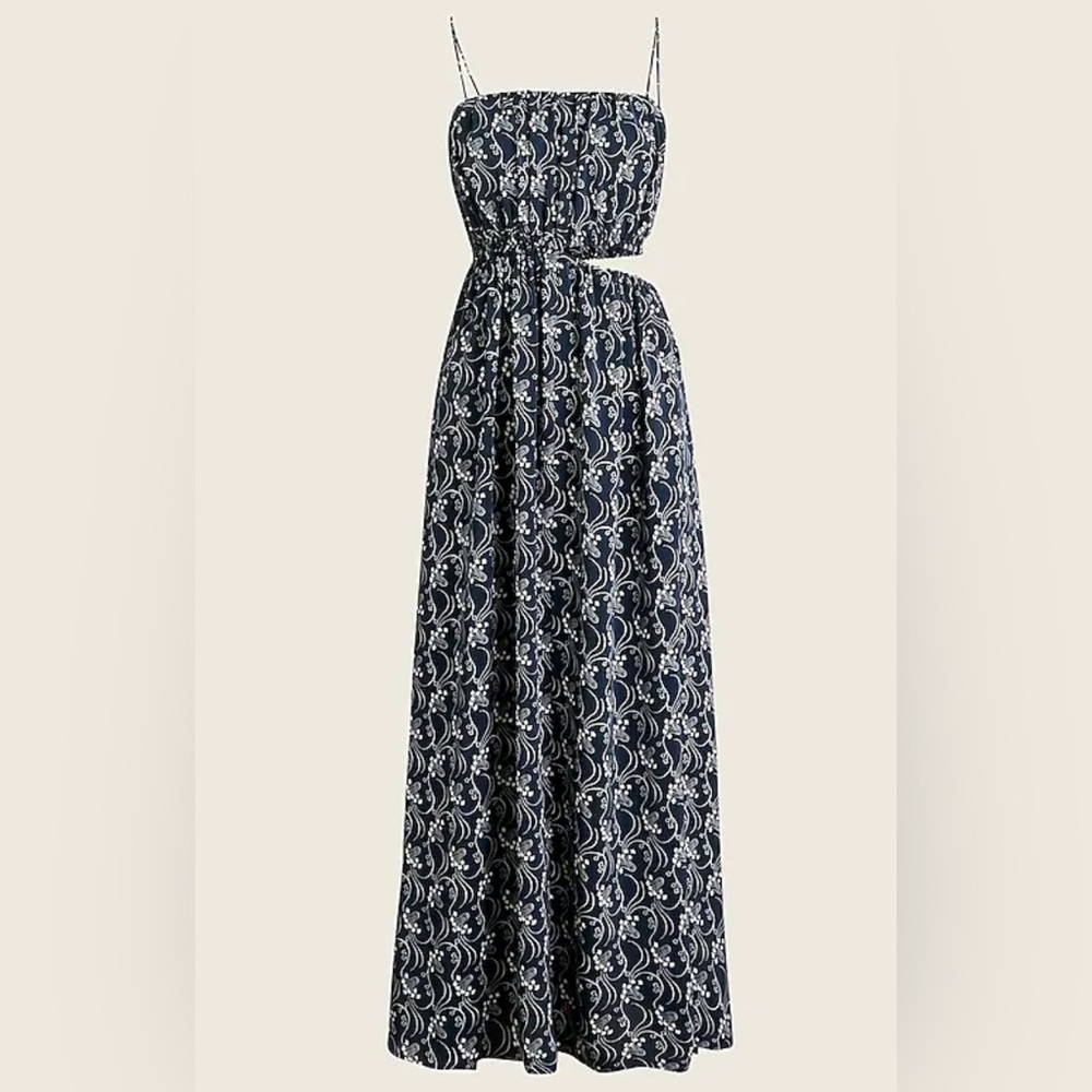 Navy & White. J. Crew. Cut-out drape-y dress in starry swirl, L, NWT.
